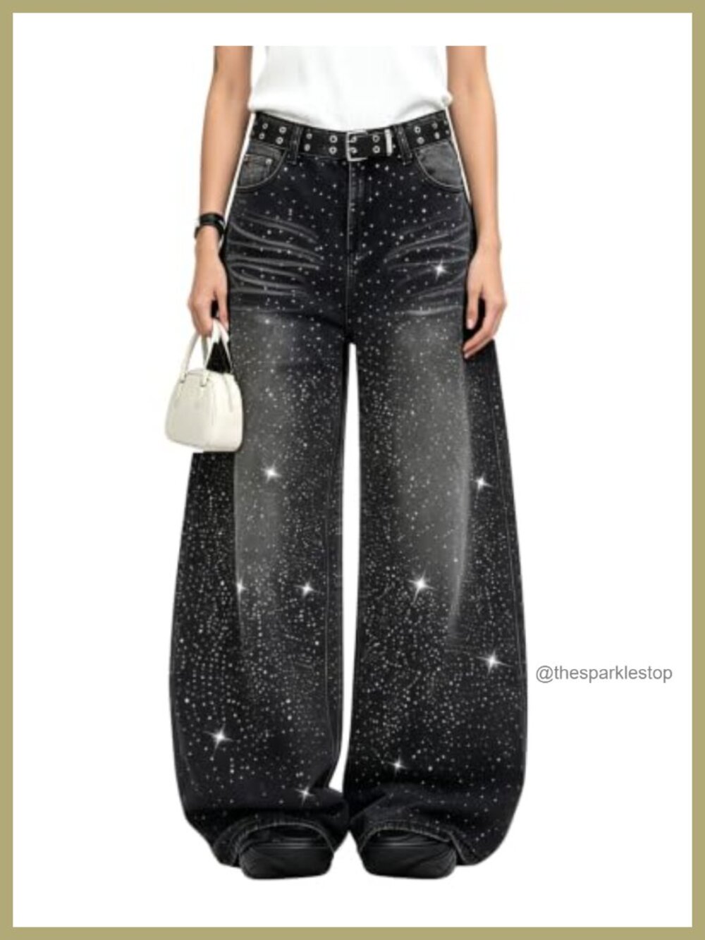 Sparkly Jeans for Women Baggy Barrel Rhinestone Denim Jeans